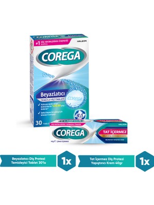 Corega Antibakteriyel Protez Tablet 30'lu + Tat Içermez Protez Yapıştırıcı Krem 40 gr