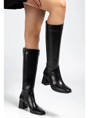 4804 Siyah Kırışık Fermuarlı Günlük Bayan Çizme
