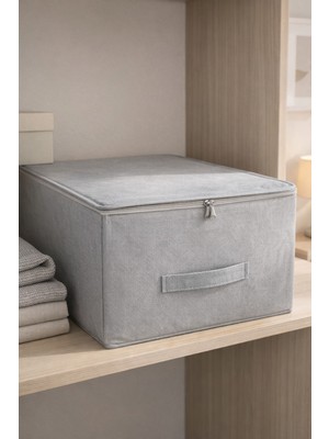 Destekli Hurç Büyük Boy Füme Renk – Fermuarlı Katlanabilir Saklama ve Düzenleme Kutusu