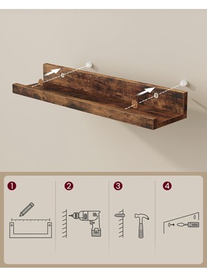 Vasagle Duvar Rafları, 3'lü Set, Yüzer Raflar, Uzunluk 38 Cm, Dekoratif Öğeler, Baharat Kavanozları ve Resim Çerçeveleri Için Yükseltilmiş Ön Kenar, Eski Kahverengi LWS037X01