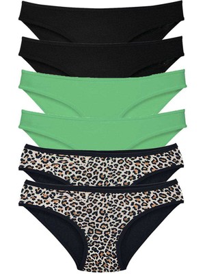 İlk El Grup Ieg™ 6 Adet Likralı Kadın Slip Külot Leopar Siyah Yeşil