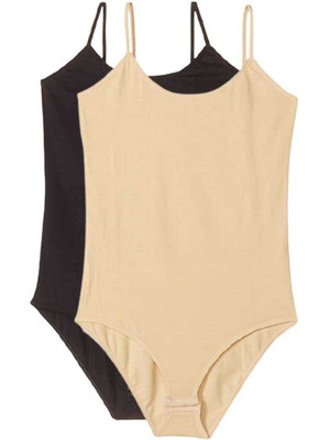 İlk El Grup Ieg™ 2 Adet Ip Askılı Kadın Çıtçıtlı Body Siyah ve Ten