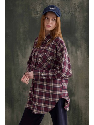 HE-QA Cep Detaylı Ekose Gömlek Bordo