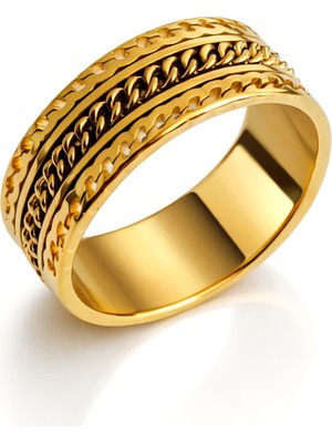Formzen 316L Paslanmaz Çelik Modern Zincir Desenli Gold Yüzük