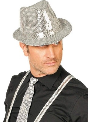 İlkyaz Fashion Disko Star Gümüş Payetli Fötr Şapka Yetişkin Boy