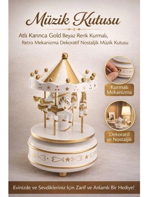 Svein #müzikkutusu Atlı Karınca Gold Beyaz Nostaljik Hediye Dekoratif Kurmalı Retro Mekanizma Müzik Kutusu
