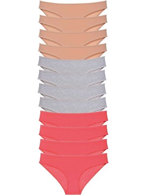 İlk El Grup Ieg™ 12 Adet Süper Eko Set Likralı Kadın Slip Külot Ten Gri Fuşya