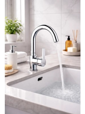 Sardıcı Lavabo Bataryası 360 Derece Dönen Başlık Sıcak Soğuk Çift Su Girişli Banyo Bataryası