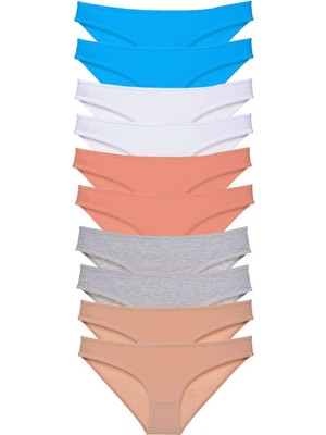 İlk El Grup Ieg™ 10 Adet Süper Eko Set Likralı Kadın Slip Ten Gri Beyaz Pudra Mavi