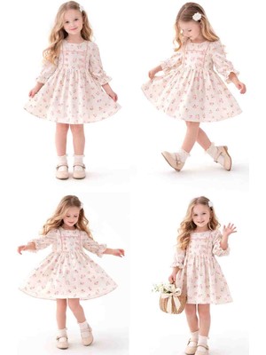 Tivido 2788 Çiçek Desenli Kız Çocuk Bayramlık Etekli Elbise