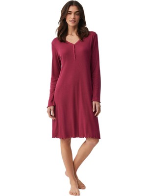 Penye Mood Kadın Bordo Gecelik 9929