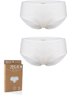 BSM Organik Pamuk 2'li Kadın Yüksek Bel Külot Beyaz L