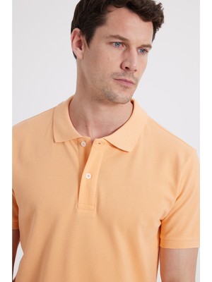 Tudors Erkek Slim Fit Dar Kesim %100 Pamuk Turuncu Polo Yaka Tişört