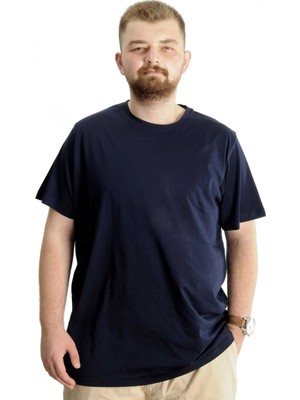 ModeXL Büyük Beden Erkek Tshirt Bisiklet Yaka Basic 20031 Lacivert