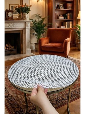 Yuvarlak Salon Sehpa Örtüsü Silinebilir Modern Dekoratif Kaliteli Dantel Desenli Masa Örtüsü.