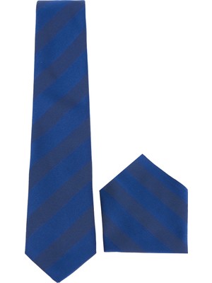 Tudors Lacivert Desenli Klasik Cep Mendilli Erkek Kravat Yumuşak Dokulu Şık Aksesuar