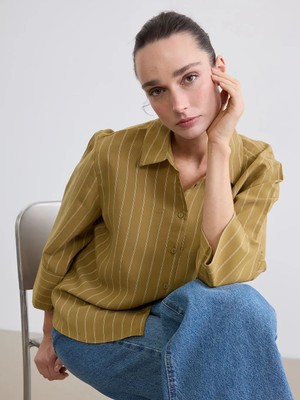 LC Waikiki Haki Çizgili Poplin Kadın Gömlek