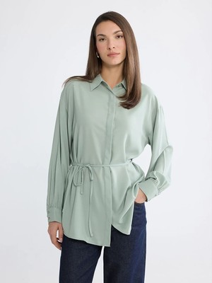 LC Waikiki Yeşil Beli Kuşaklı Kadın Gömlek Tunik