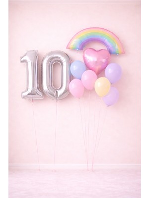 Kız Çocuk Gökkuşağı Pastel Doğum Günü 2 Rakam Balon Seçenekli Mini Balon Seti