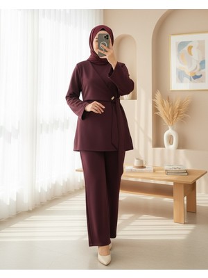 Modamorfo Önü Çapraz Bağlamalı Yırtmaçlı Scuba Takım  -Bordo