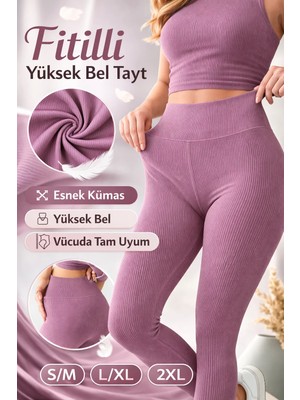 Süsen Lingerie Yüksek Bel Kadın Fitilli Tayt, Mürdüm Renk Kadın Esnek Spor Tayt, Kadın Ev Giyim