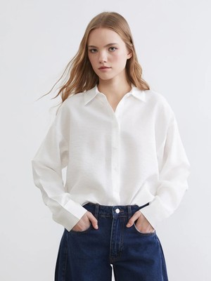 LC Waikiki Beyaz Dokulu Oversize Aerobin Kadın Gömlek