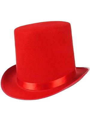 Ett Yetişkinler Için Kırmızı Renk Ringmaster Sihirbaz Şapkası Fötr Şapka 15 cm Dinç Store - 0