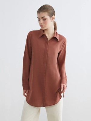 LC Waikiki Kahverengi Dokulu Kadın Gömlek Tunik