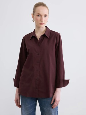 LC Waikiki Bordo Oversize Poplin Kadın Gömlek