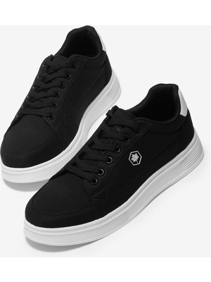 Tonny Black Erkek Siyah Beyaz Rahat Kalıp Faylon Taban Bağcıklı Spor Ayakkabı