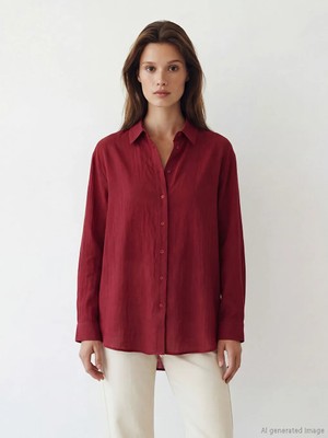 LC Waikiki Kırmızı Çizgili Kadın Gömlek Tunik