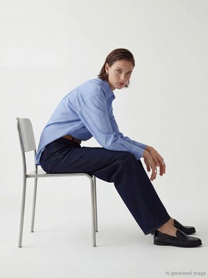 LC Waikiki Mavi Çizgili Oversize Poplin Kadın Gömlek