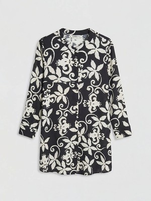 LC Waikiki Siyah Hakim Yaka Desenli Kadın Gömlek Tunik