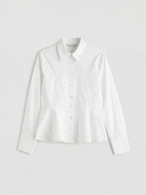 LC Waikiki Beyaz Peplum Poplin Kadın Gömlek