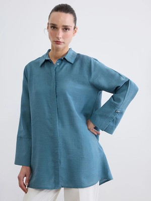 LC Waikiki Petrol Oversize Kadın Gömlek Tunik