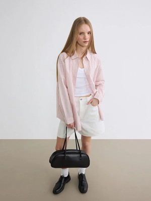 LC Waikiki Pembe Çizgili Oxford Kadın Gömlek