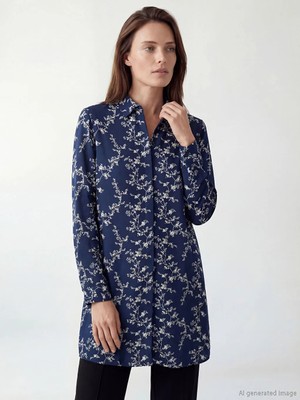 LC Waikiki Lacivert Çiçekli Kadın Gömlek Tunik