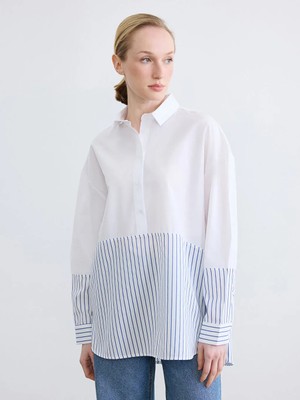 LC Waikiki Mavi Çizgili Oversize Kadın Gömlek Tunik