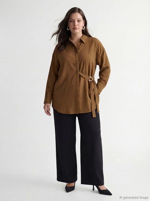 LC Waikiki Yeşil Çiçekli Kuşaklı Kadın Gömlek Tunik