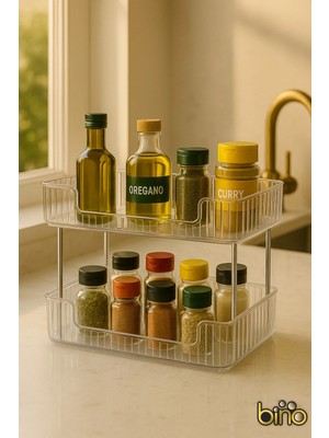Bino 2 Katlı Şeffaf Mutfak Rafı Baharatlık Tezgah Üstü Yağlık Kavanoz Düzenleyici Çok Amaçlı Organizer