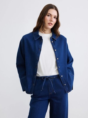 LC Waikiki Indigo Kadın Jean Gömlek
