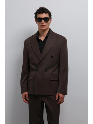 Antioch Koyu Kahve Relax Fit Kruvaze Erkek Blazer Ceket