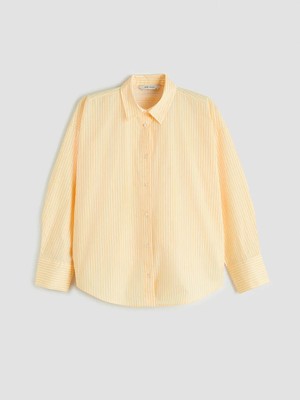 LC Waikiki Sarı Çizgili Oversize Poplin Kadın Gömlek