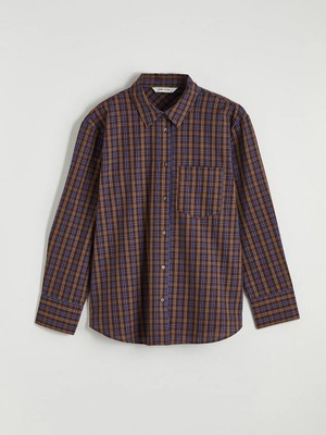 LC Waikiki Kahverengi Ekose Gabardin Kadın Gömlek