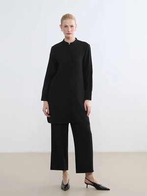 LC Waikiki Siyah Hakim Yaka Dokulu Kadın Gömlek Tunik