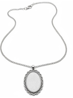 Stonechem 10 Adet Antik Gümüş Oval Kolye Aparatı Zincirli Set – 3,5x4,5 cm Epoksi Reçine ve Takı Tasarımı İçin Kaliteli Metal Çerçeve (Nostaljik Görünüm, Paslanmaya Dayanıklı)