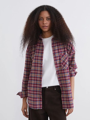 LC Waikiki Bordo Ekose Oversize Kadın Oduncu Gömlek