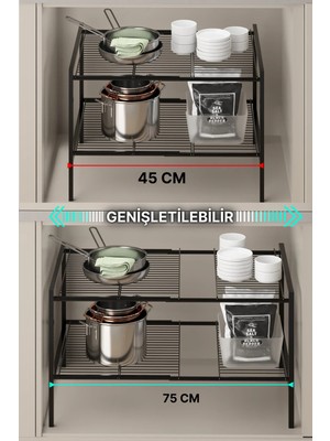 Bino Metal Mutfak Rafı Genişletilebilir Organizer Dolap Içi Raf Çok Amaçlı Düzenleyici