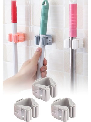 Omilife  3 Adet  Mop Askısı Süpürge ve Paspas Tutucu Yapışkanlı Duvar Askısı Organizer
