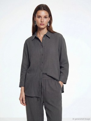 LC Waikiki Antrasit Müslin Kadın Gömlek Tunik